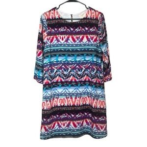 Everly Going Through the Motions Sheath Dress Colorful Boho 3/4 Sleeve Large NEW